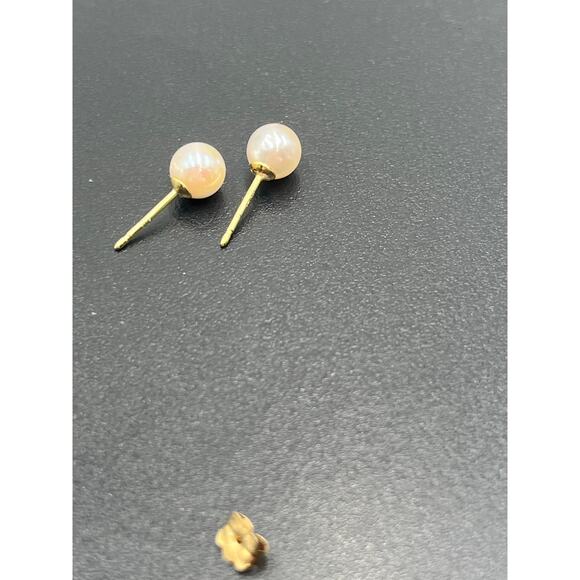 IPS Imperial Pearl Syndicate Signed 14k Yellow Gold White Pearl Stud Earrings - Picture 9 of 11